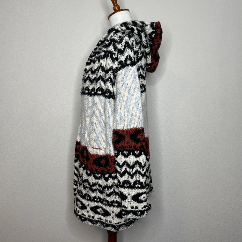 ABERCROMBIE & FITCH Open Front Long Cardigan‎ SM Hood Ikat Pattern Wool Alpaca - Picture 6 of 11